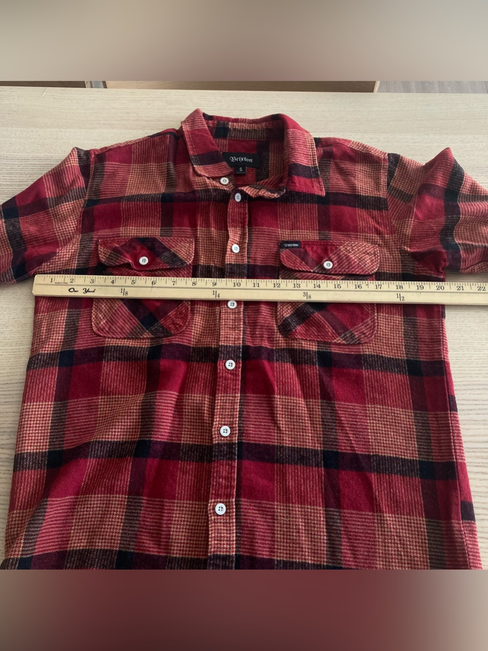 Brixton Flannel Mens Plaid Button Down Shirt Red Brown Size Small Skateboard - Picture 6 of 7